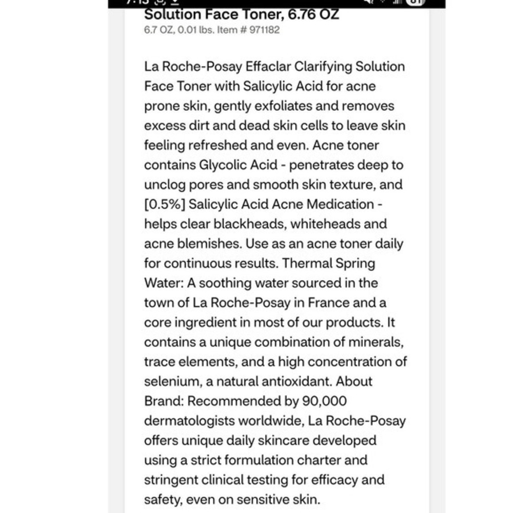 La Roche-Posay Effaclar Clarifying Solution Face Toner 0.5% Salicylic Acid 6.76 - Picture 2 of 3